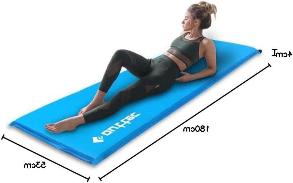 Zelfopblazende Slaapmat - Luchtbed Reismatras - Kamperen Buiten - Geïntegreerd Hoofdkussen - 180 x 53 cm - Blauw