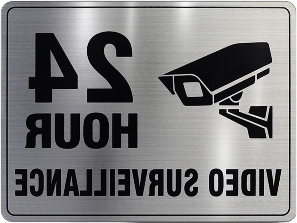 Waarschuwingsbord - Bewaking Sticker - Gebied Markeren - Roestvrij Staal - 20 x 15 cm - Zilver