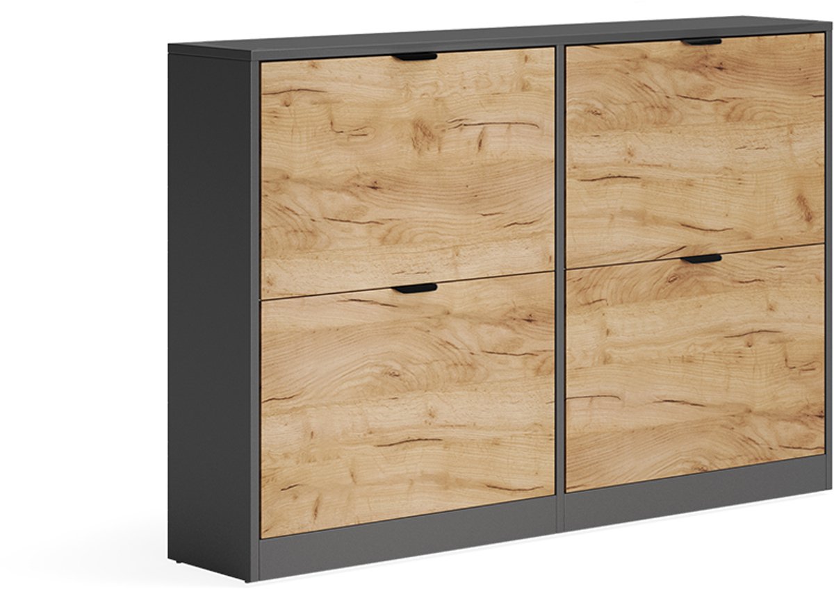 Vicco Schoenklaprek Gizmo, Goudkleurig Eiken/Antraciet, 115 x 77.6 cm met 2x2 compartimenten