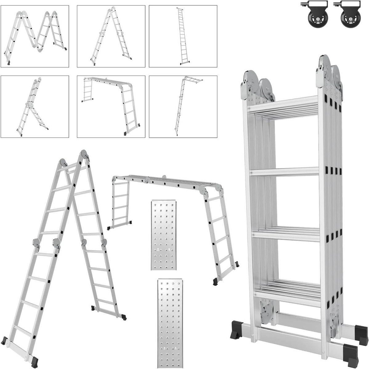Multifunctionele Ladder - Klapladder Werkplatform - Huishoudelijk Werk - 7-in-1 Configuratie - 470 cm - Aluminium