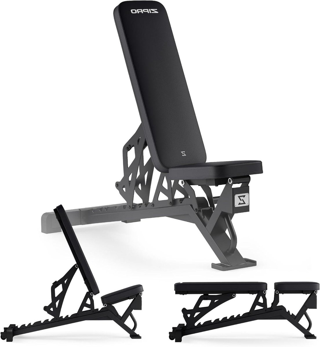 Opvouwbare Halterbank - Fitness Bank - Krachttraining Thuis - 8 Rugleuningstanden - 127x52x114 cm - Zwart
