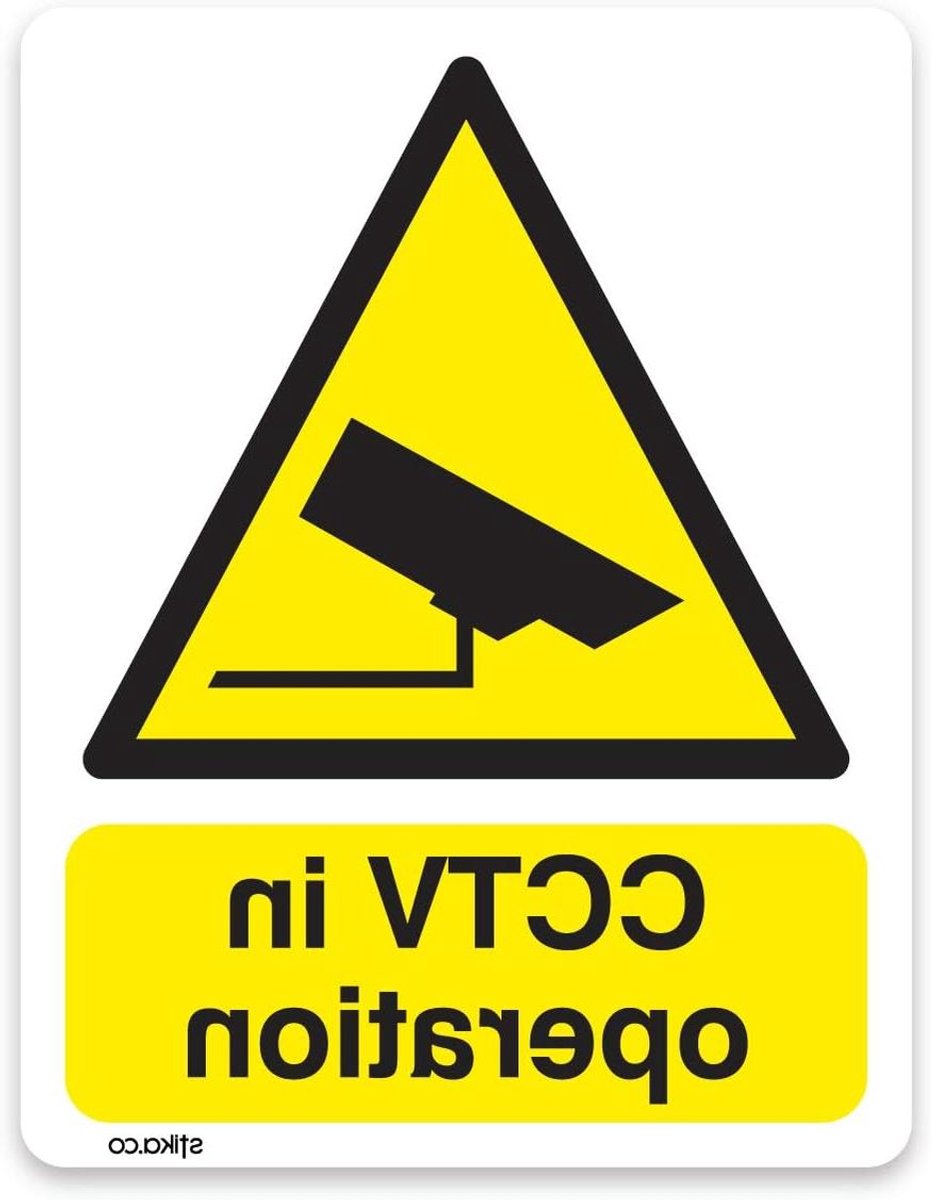 Veiligheidsbord - CCTV Sticker - Toezicht Melden - Zelfklevend Vinyl - 10x13 cm - Geel