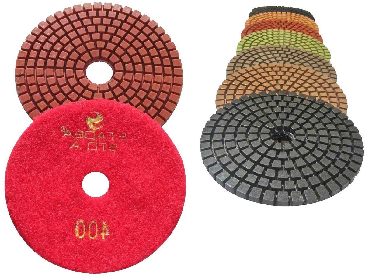 Diamant Polijstpads - Natte Pads - Steen Polijsten - Kleurgecodeerde Klittenband - 4 Inch Grit 400 - Gekleurd