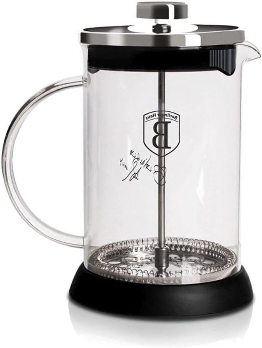 Koffiezetter Glas - French Press - Verse Koffie Maken - Hittebestendig Glas - 600 ml - Zilver Zwart