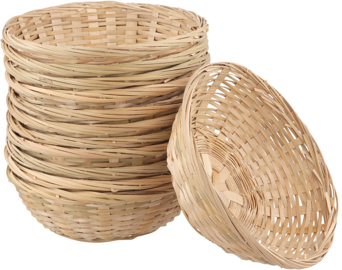 Mand, broodmandje, rond, 20 x 7 cm, natuurlijk hout, gevlochten mand, traditioneel gevlochten, voor fruit, brood, groenten, keuken, eettafel, decoratie