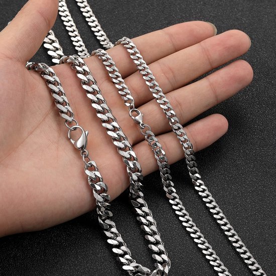 Kettingen Ketting 6MM/9MM Cubaanse Ketting Mens Zilveren Curb Chain Kettingen Stevige Rvs Cubaanse Link Ketting Ketting Lengte 45/50/55/60 CM — afbeelding 3