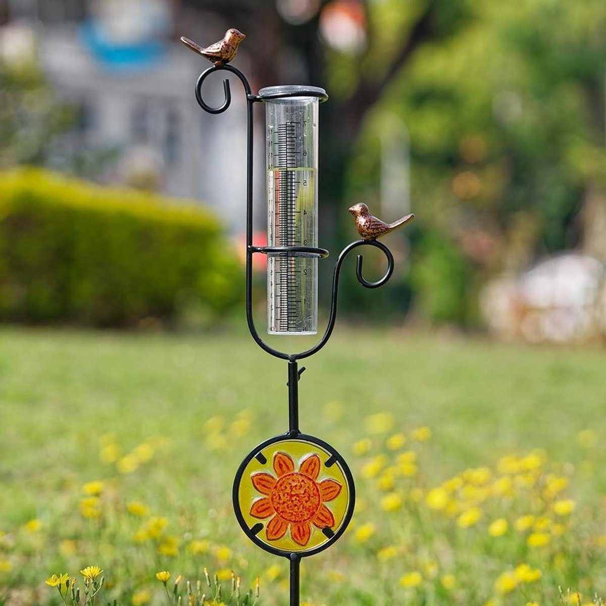 Regenmeter Tuin - Neerslagmeter Decoratief - Planten Water Geven - Met Vogel Decoratie - 7 Inch Tube - Koperkleurig