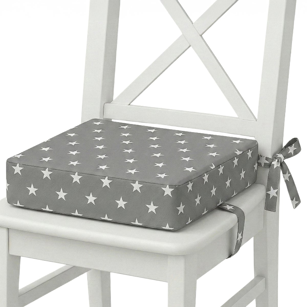 Kinderstoel verhoger kussen Stoelverhoger voor kinderen - 32x32x8 cm cm Schuimvulling Afneembare en wasbare hoes Roos Comfortabele zit Ondersteuning aan tafel Grijs Met Sterren