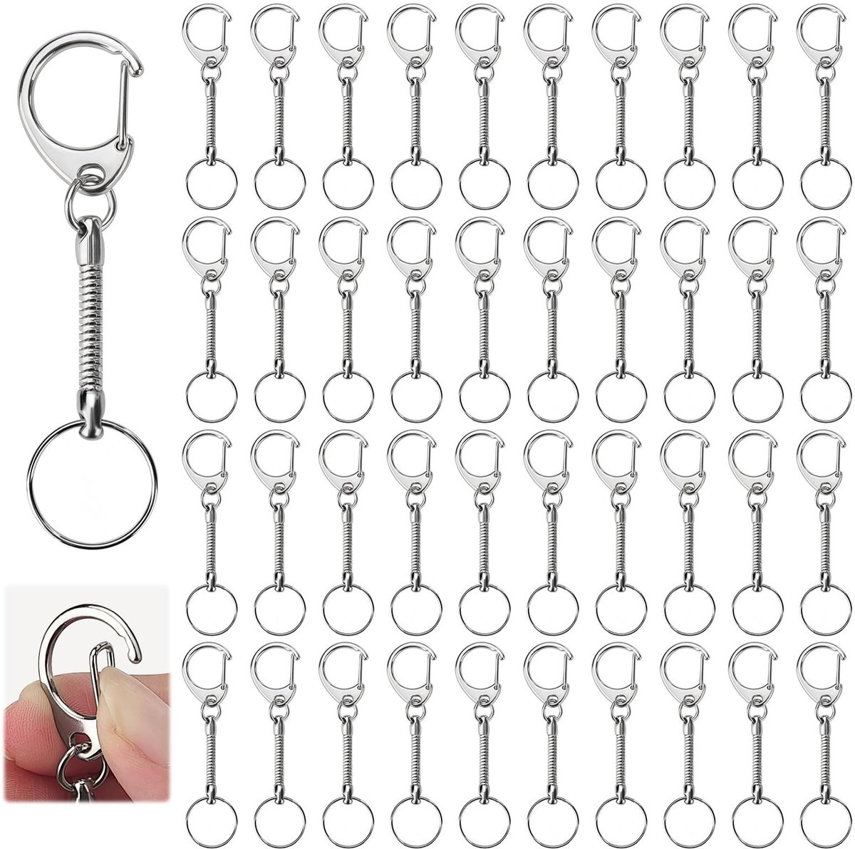 Set van 50 sleutelhangers voor het maken van clips, 68 mm zinklegering D-haaksluitingen, slangenkettingen en ringen voor doe-het-zelf handwerk, benodigdheden voor het maken van sieraden