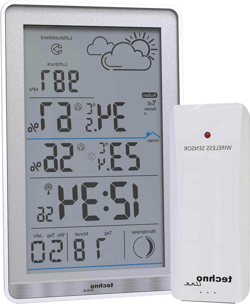 Weerstation Met Buitensensor - Weervoorspeller Binnen Buiten - Weer Monitoren - Luchtdruk Weergave - 3.19 x 1.57 cm - Zwart