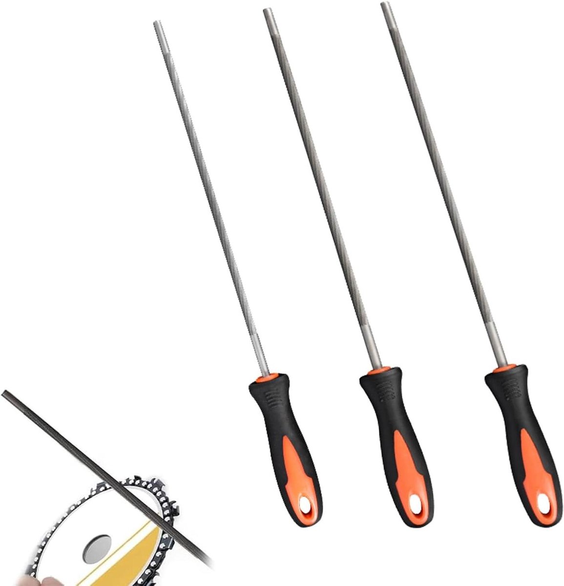 Kettingzaag vijlenset - Ronde vijlen - Ketting slijpen - 3 maten inclusief - 280 mm totaal - Grijs