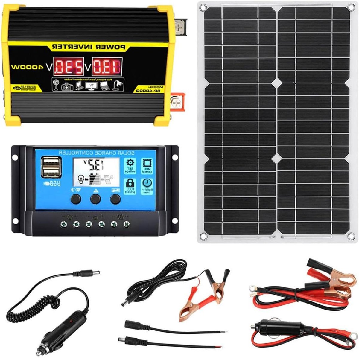 Zonnepaneel Set - Energie Converter - Off-Grid Stroom - Dubbele USB Poorten - 400W - Zwart