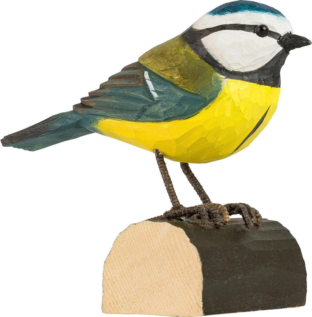 Decoratieve Vogel - Houten Vogel - Tuindecoratie - Handgesneden - 8.8 x 4.8 x 8.2 cm - Blauw