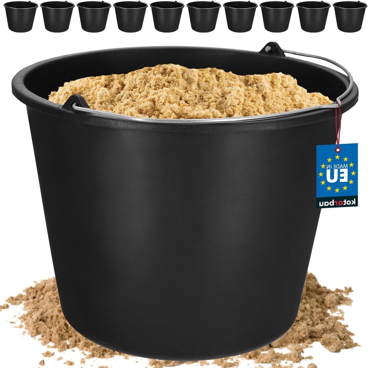 Bouwemmer Kunststof - Poetsemmer Mortelemmer - Bouw en Tuin - Metalen Handgreep - 16 Liter - Zwart