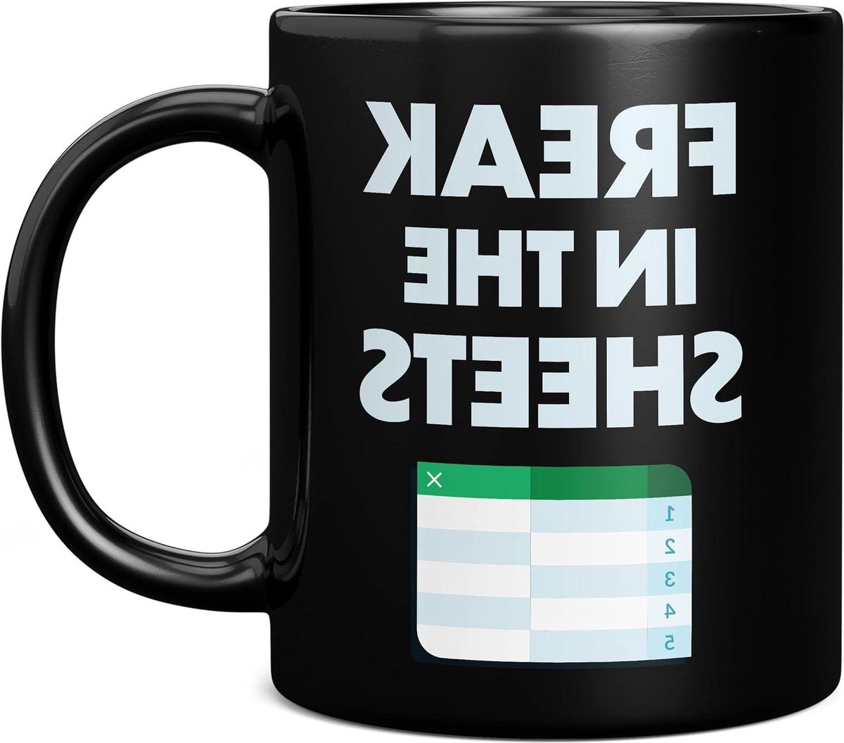 Koffiemok - Theekop Beker - Kantoor Cadeau - Grappige Spreadsheet Tekst - 325 ml - Zwart