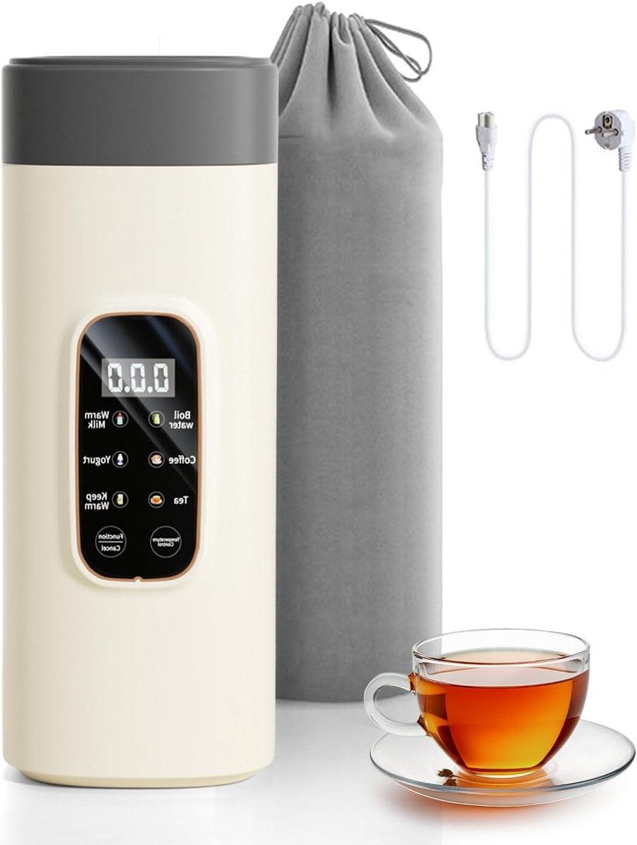 Draagbare Elektrische Waterkoker - Reis Waterkoker - Warme Dranken Maken - Snelkookfunctie - 550 ml - Wit/Zwart