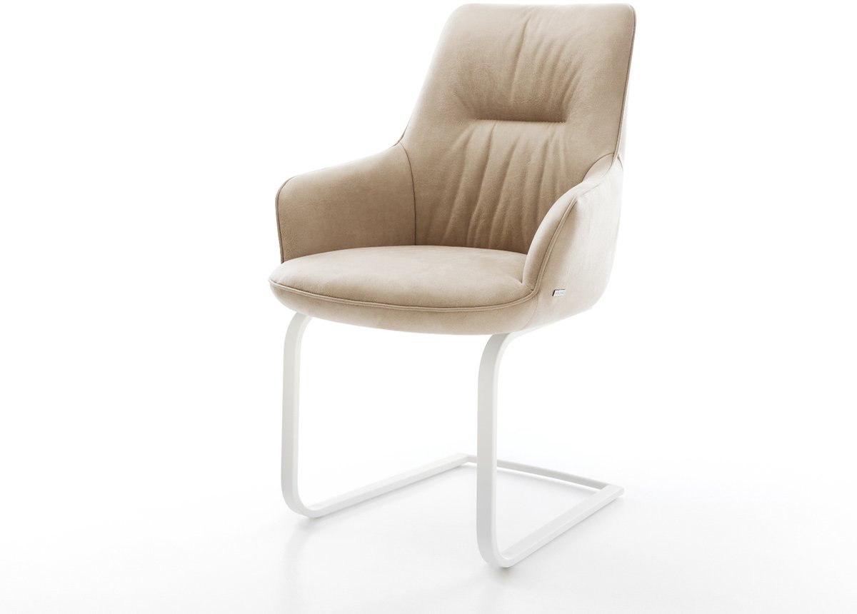 Sledestoel Zelia-Flex met armleuning sledemodel vlak wit microvelours beige vintage pocketveer kern