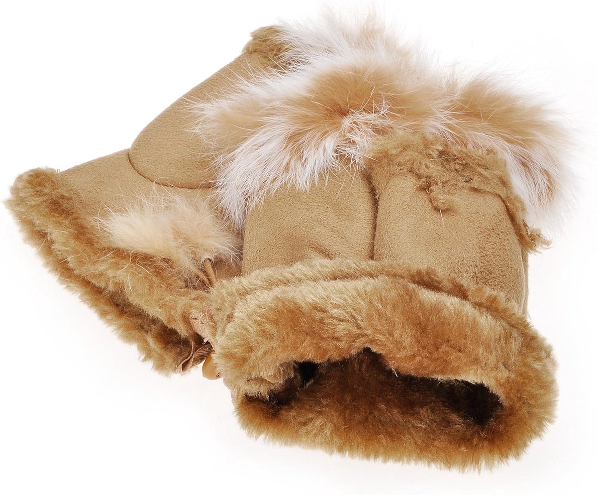 Dames winter warme nepbont halve vinger handschoenen vingerloze wanten, Kaki, Eén maat