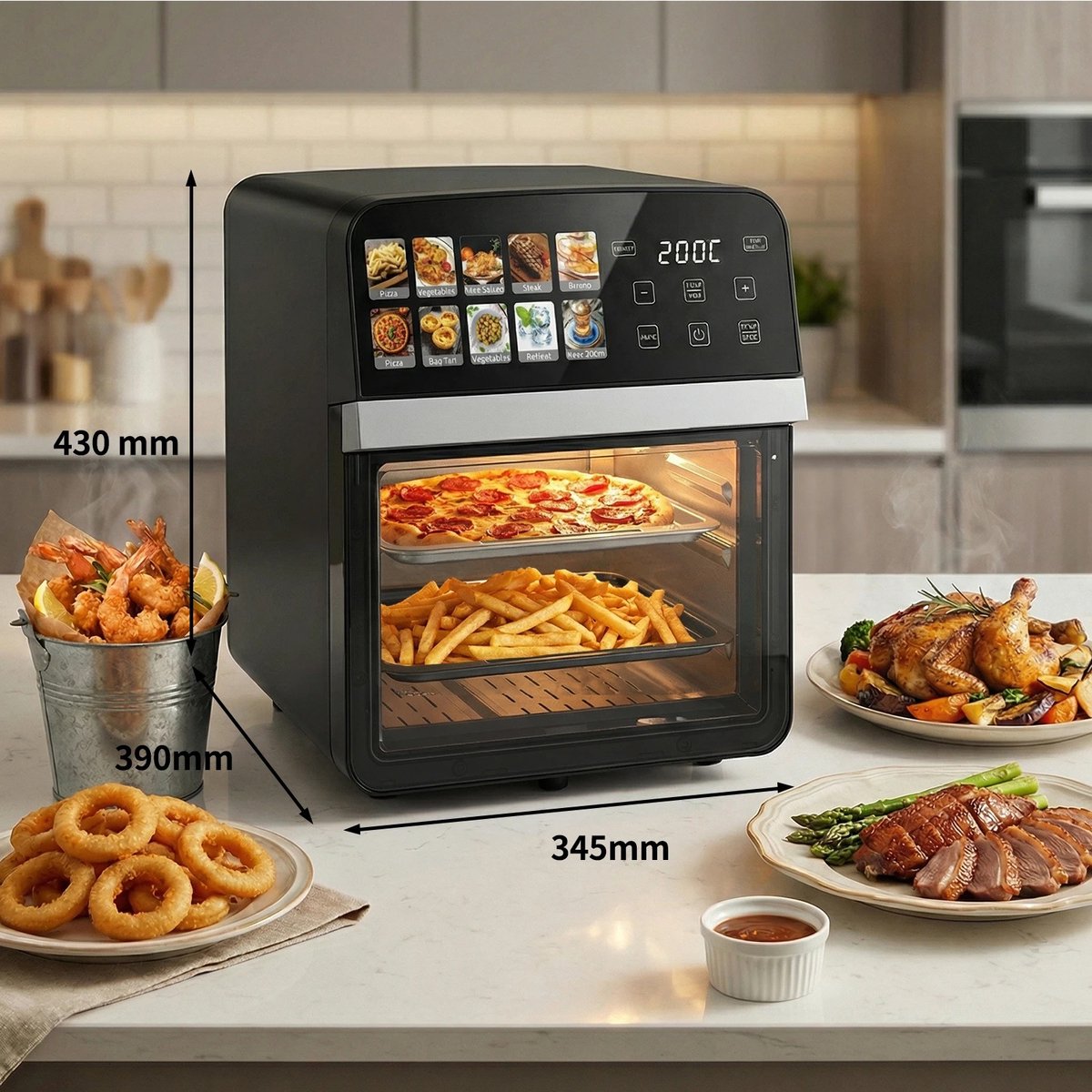 Zerova Heteluchtfriteuse - Heteluchtoven - Oven - Bakoven - Braadoven - 360° Heteluchtcirculatie - Timer - Touchscreen - Zwart – foto 6