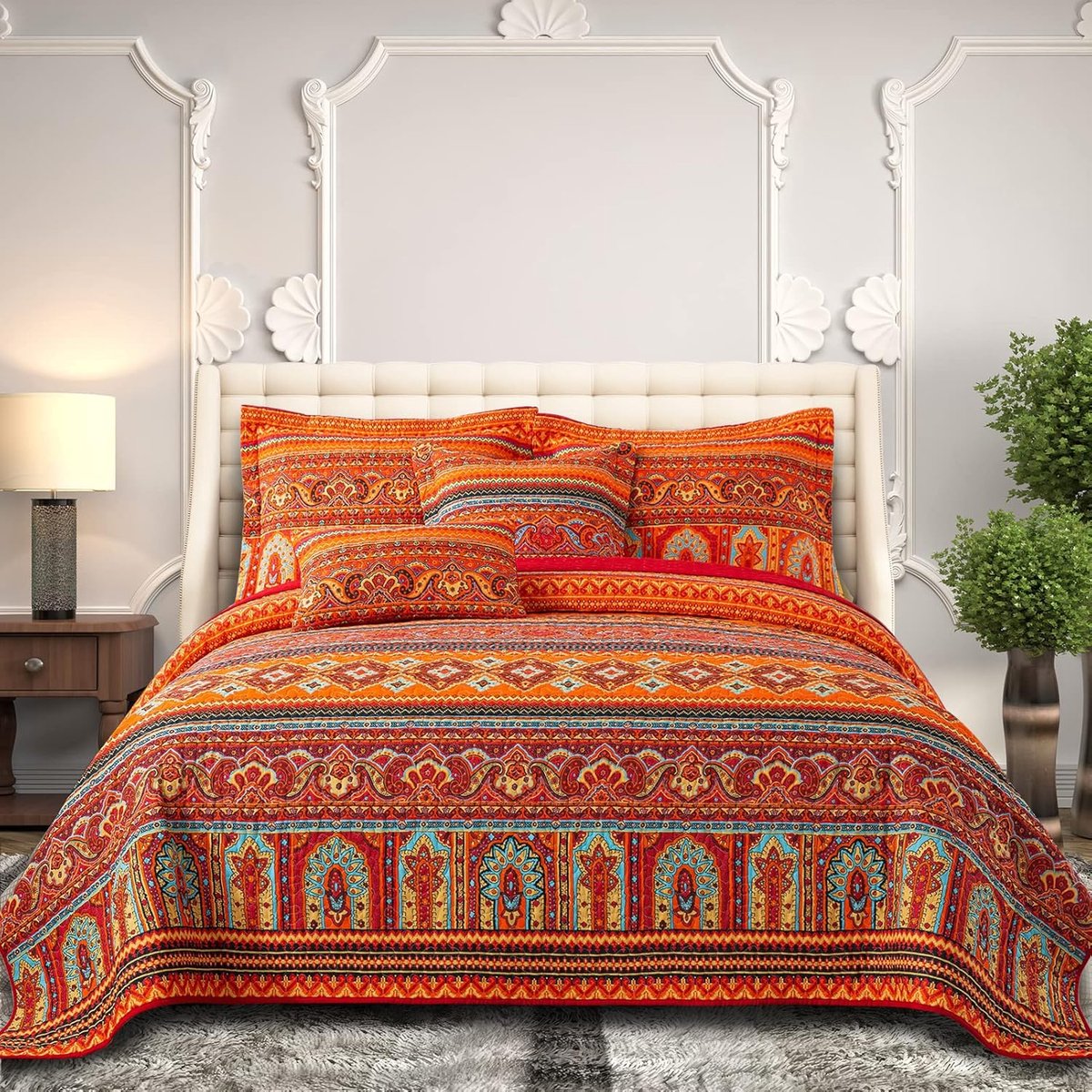 Katoenen kingsize dekbedset - Boho kingsize sprei - lichtgewicht omkeerbare dekbedden beddengoed sets - oversized kingsize dekbedset voor beddecoraties voor alle seizoenen, 3-delig