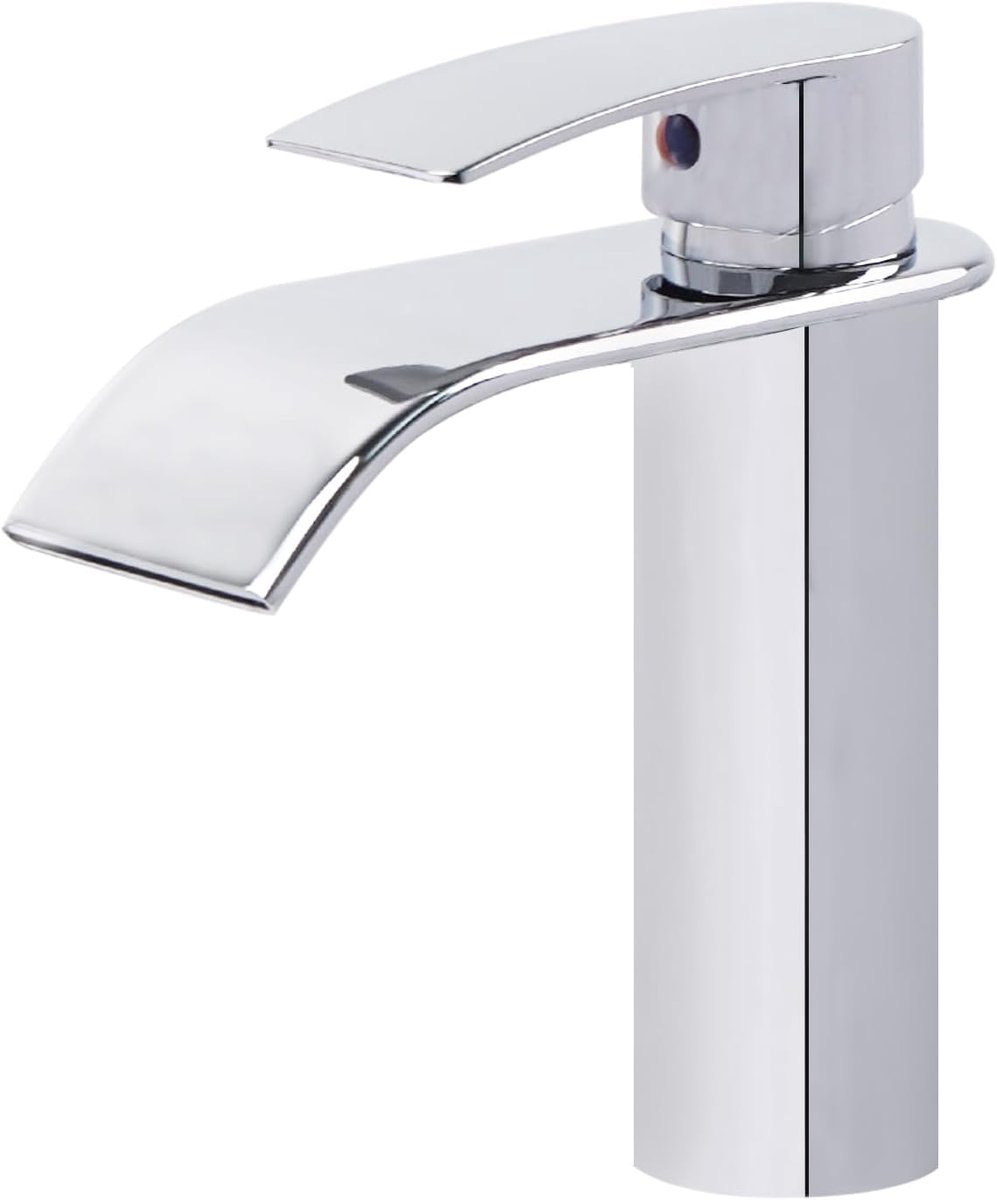 Kraan Waterbesparende Badkraan Wastafel Kraan Badkamer Eengreepsmengkraan Warm en Koud Water Wastafelkranen met Keramische Cartridges Roestvrij Staal Chroom Zilver