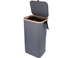 Wasmand met Deksel – Opvouwbare Wasmand – Wasbox 100L – Wassorteerder met Binnenzak – Grijs – Voor Badkamer, Slaapkamer en Wasruimte