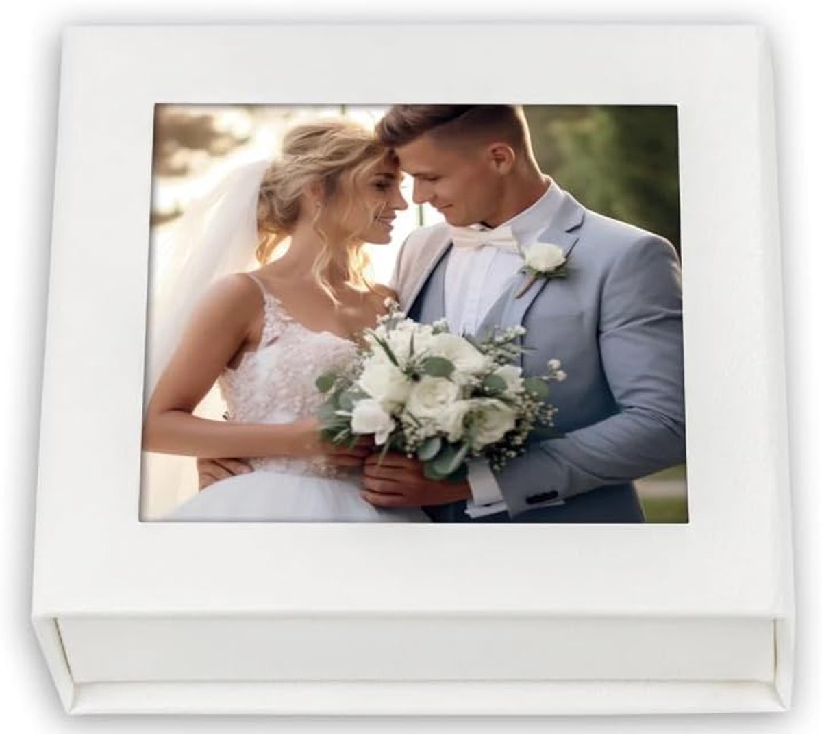 kunstleren USB-box, elegante doos voor digitale foto's en USB-stick, personaliseerbaar met foto 10 x 10 cm, cadeau-idee voor bruiloft, doop, communie, jubileum