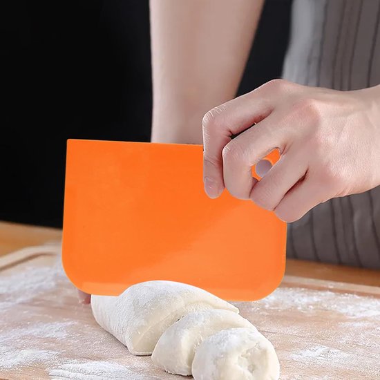 6-delige plastic kleikrabber, deegkrabber, taartkrabber, getande spatel, taartglansmiddel en deegspatelset voor het maken van taarten, gebak, glazuur en chocolade (oranje) — afbeelding 3