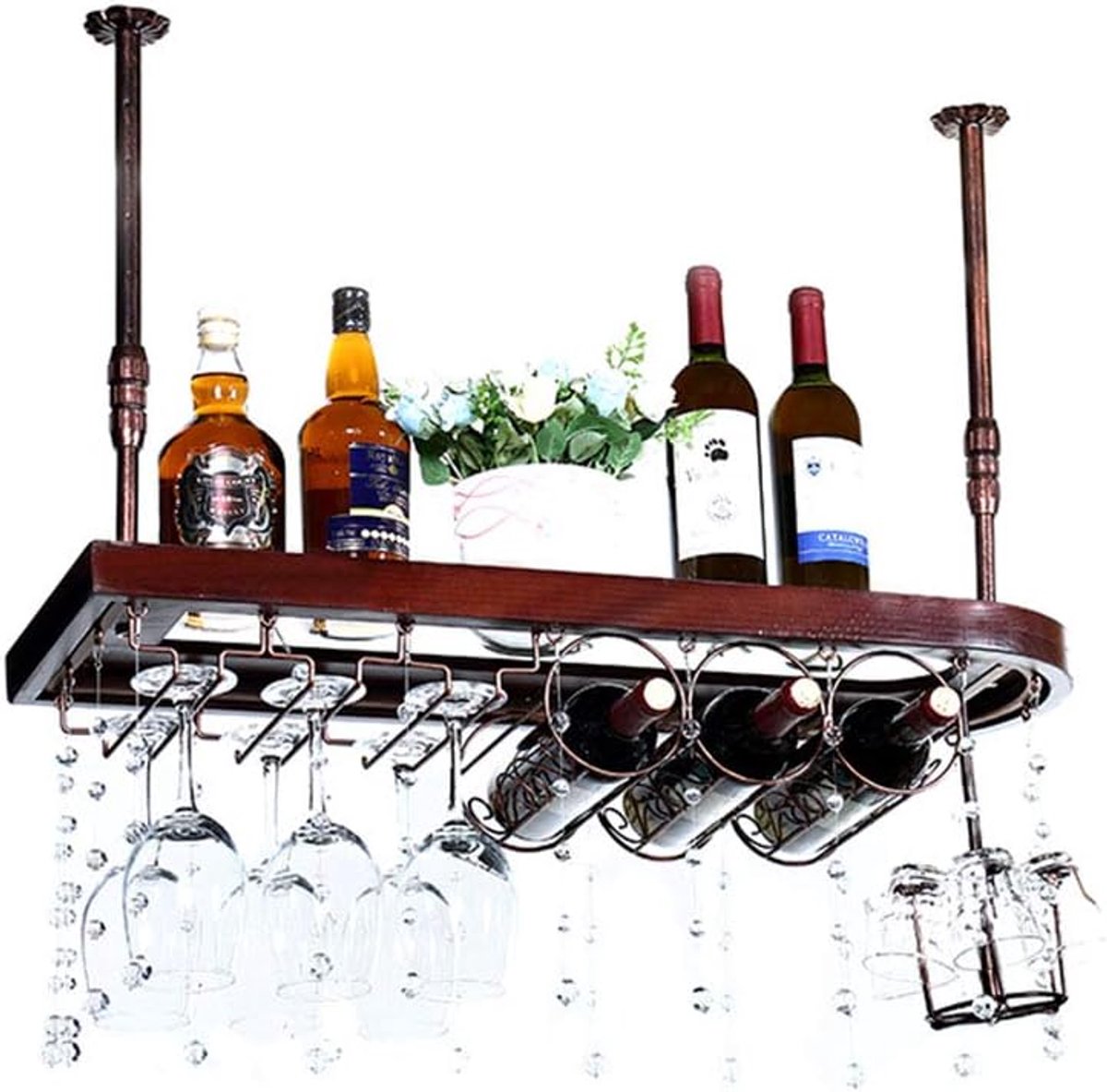 wijnrek, hangende bar glazen rek, hangende flessenhouder, opslagwinkel rood, wit, champagne, huis- en keukendecoratie opslaghouder wisdom