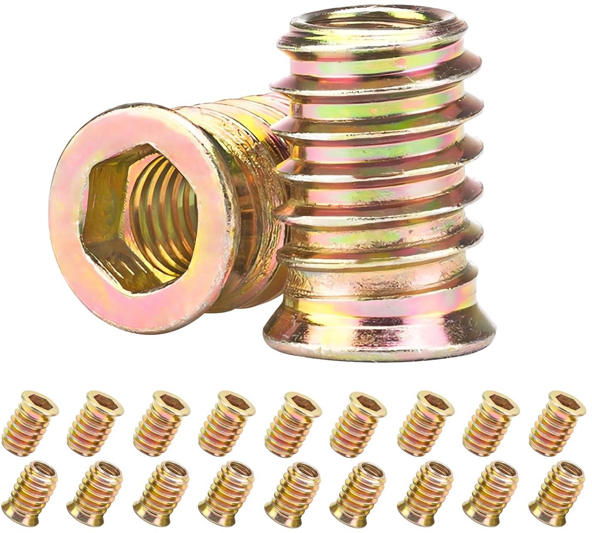 20 Stuks M10 x 20mm Schroefmoeren, Houten Invoegstukken voor Schroeven, Draadinvoegstukken voor Meubelassemblage en Klussen