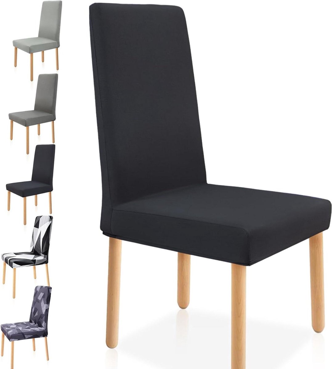 Eetkamerstoelhoezen - Stoelovertrekken - Stoelen Vernieuwen - Volledige Bescherming - Set van 6 - Zwart