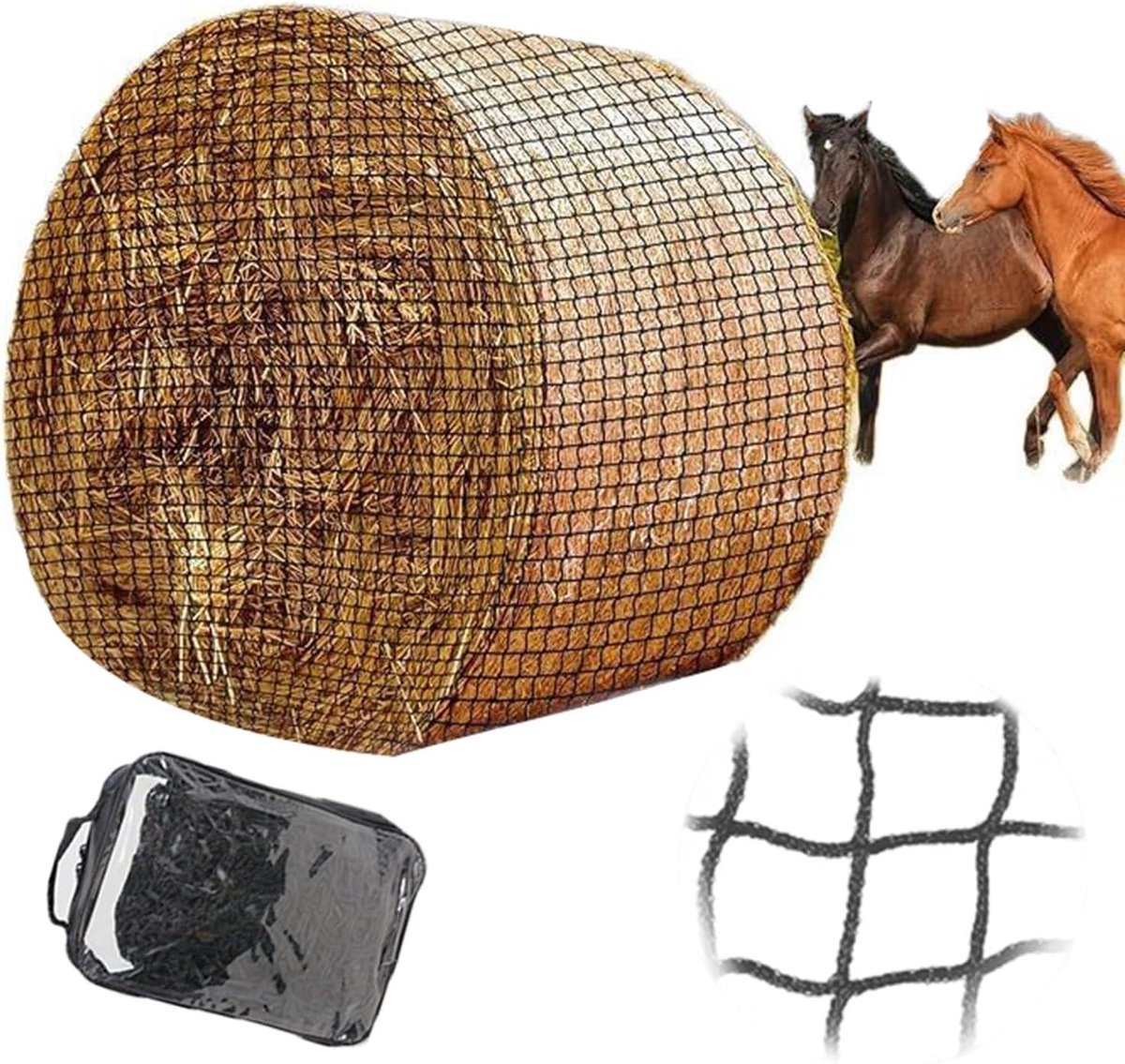 Hooinet voor Paarden - Voernet Paard - Langzamer Voeren - Voedselbesparend Ontwerp - 180 x 180 cm - Zwart