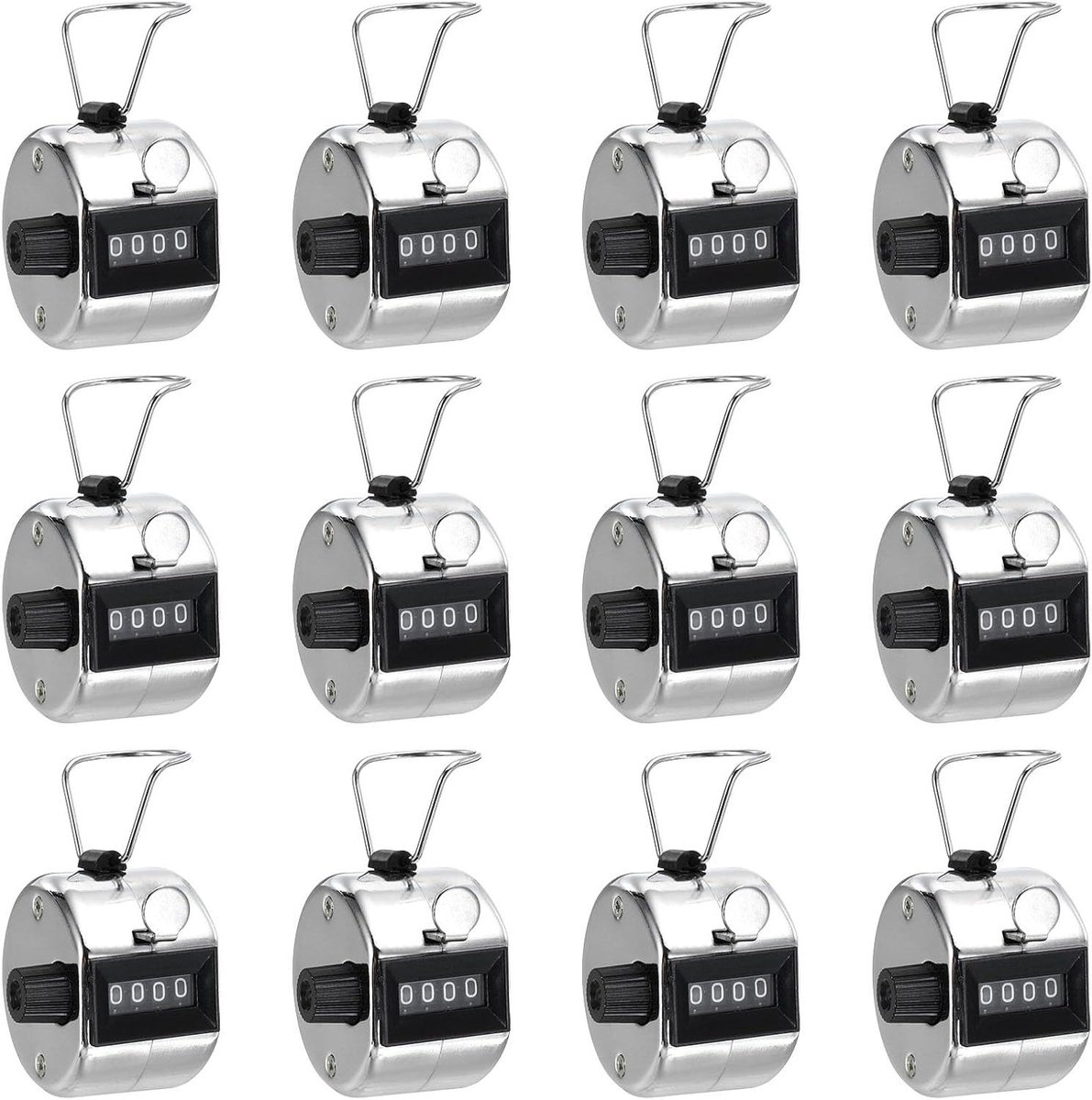 Kliktellers - Handtellers Telapparaten - Evenementen Tellen - 4-Cijferig Mechanisch - 12 Stuks - Zilver