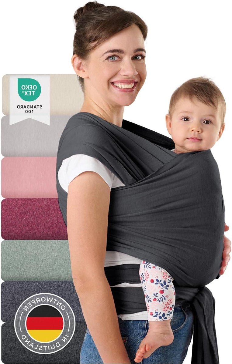 Draagdoek Baby - Baby draagzak Omslagdoek - Baby dragen - OEKO-TEX Gecertificeerd - 5.10 meter - Zwart