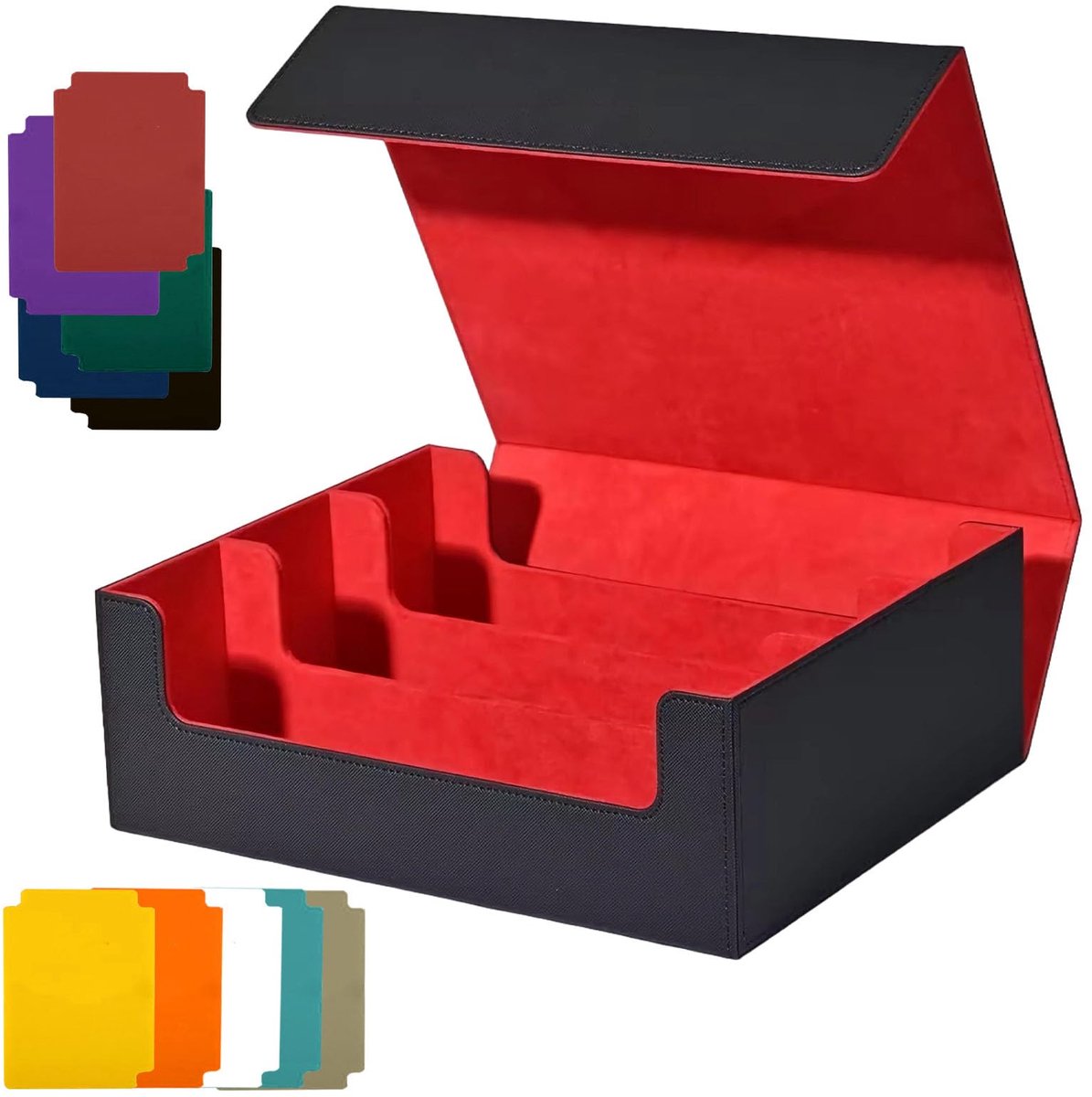 Opbergdoos, kaartenbox voor 1800+ kaarten, kaartenbox met 10 compatibele kaartverdelers, voor magische speelkaarten (zwart en rood)