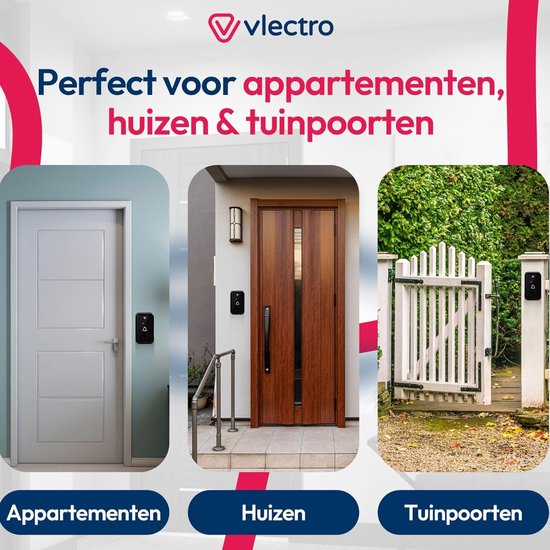 Een collage van de draadloze deurbel bij een appartement, huis en tuinpoort.