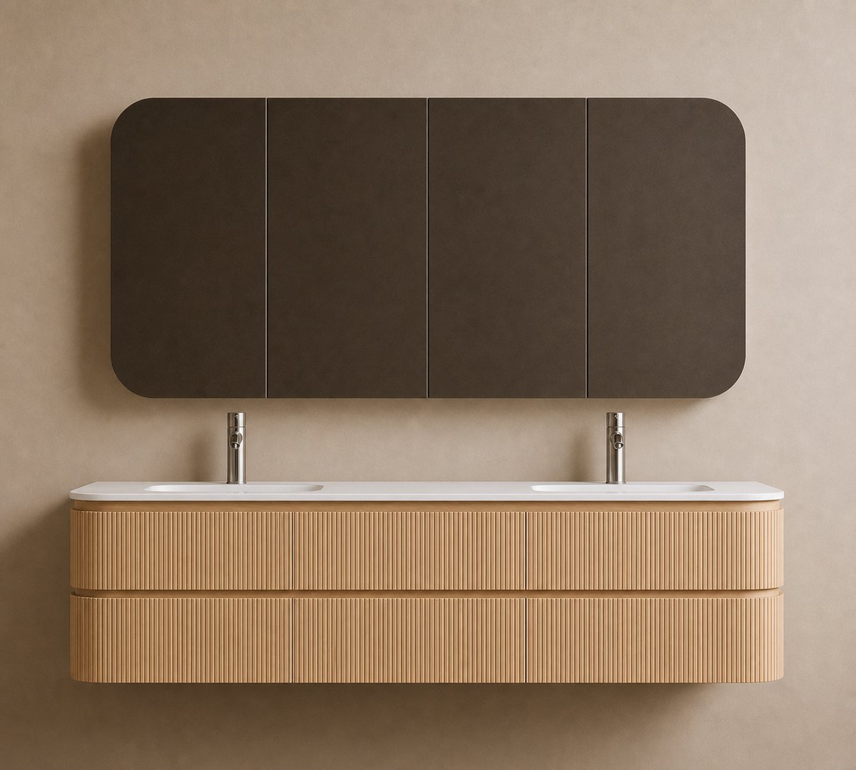 ZIMMER Badkamermeubel Set TWINCURVA III Enkel met Wastafel 160x49x56,5 cm Naturel eik – Soft-Close – Zwevend Badmeubel Compleet