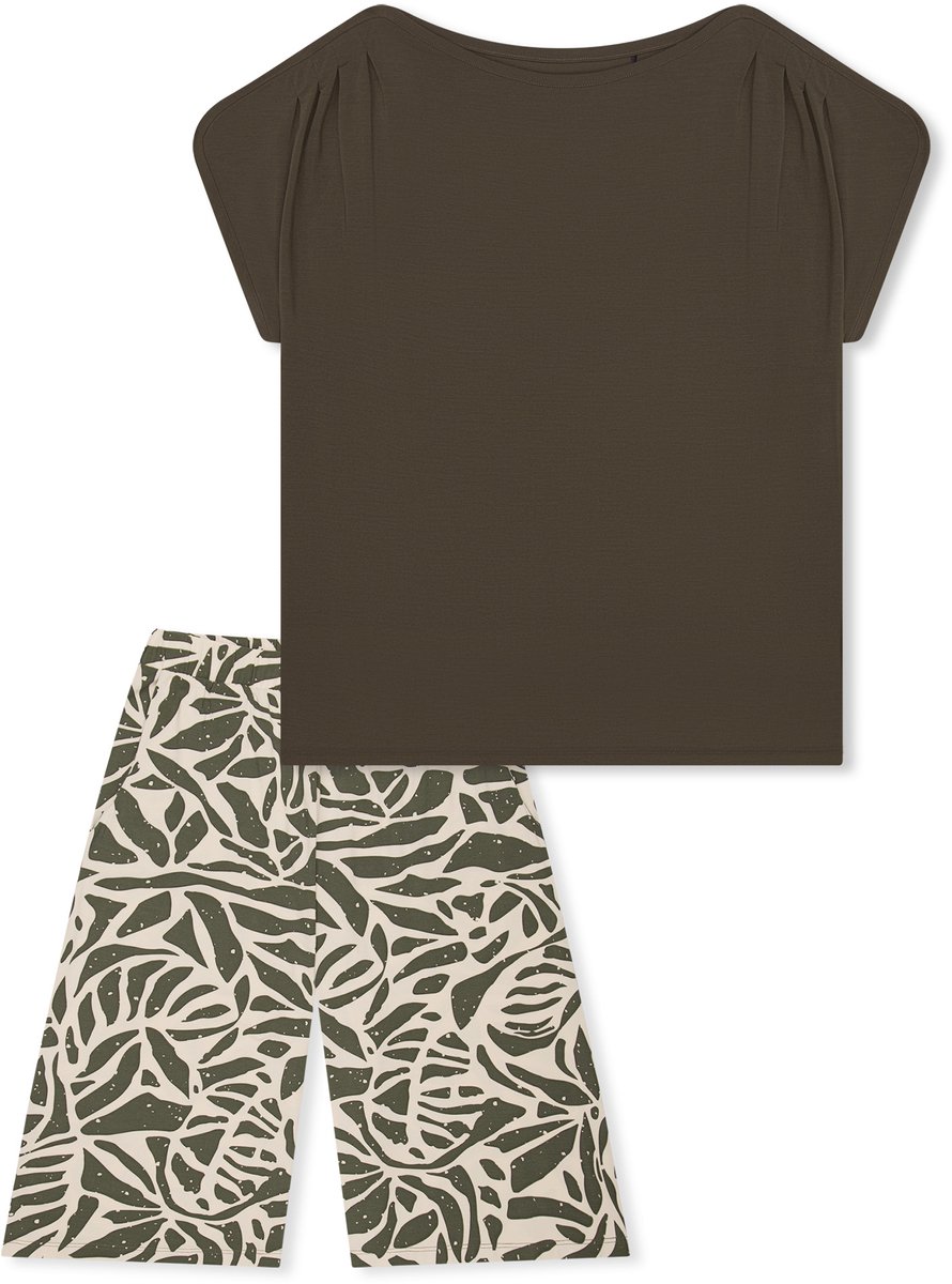 Schiesser dames Selected Premium pyjama 3/4 lang - olijfgroen