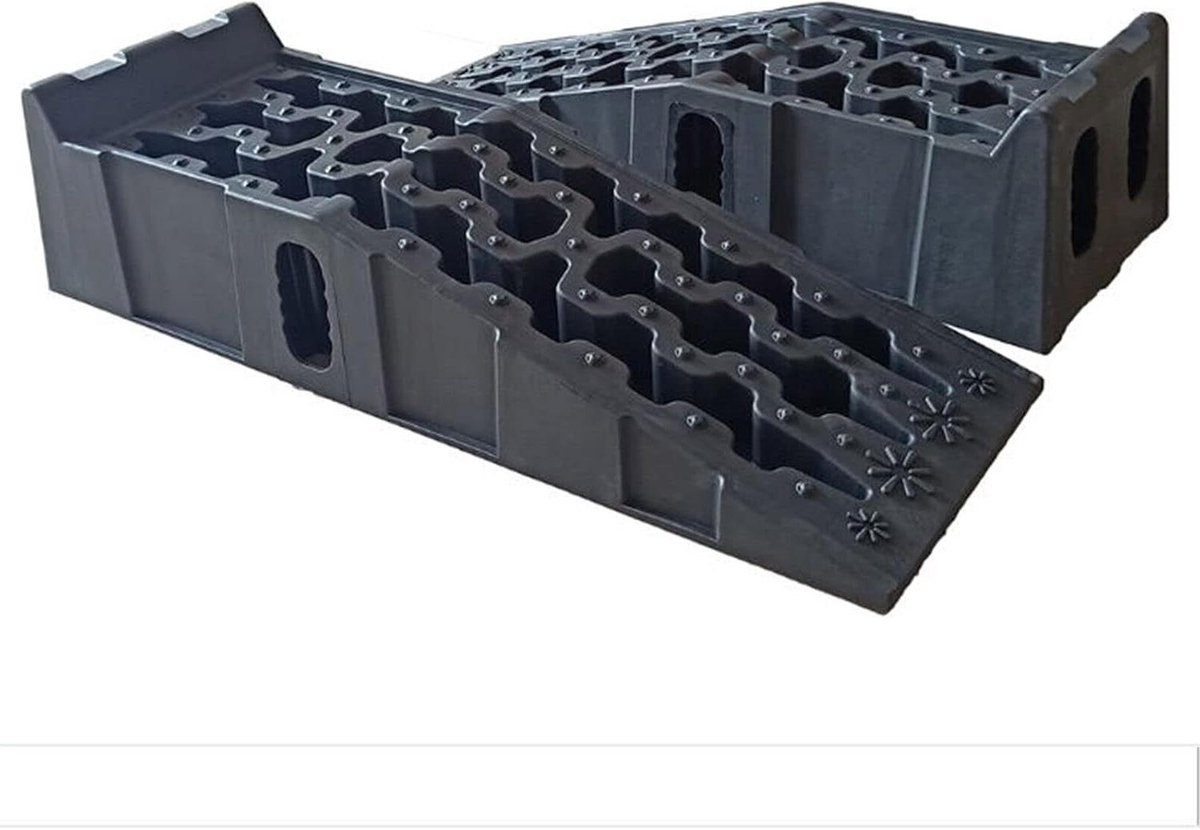 Oprijplaten Set - Autohellingen - Voertuigonderhoud - Antislip Robuust HDPE - 725 Ton Capaciteit - Zwart