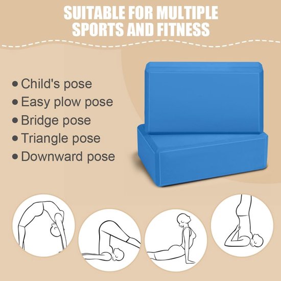 Yogablokken Set - Fitnessstenen Pilatesblok - Oefening Verbeteren - Antislip EVA Schuim - 23 x 25 x 8 cm - Blauw — afbeelding 3