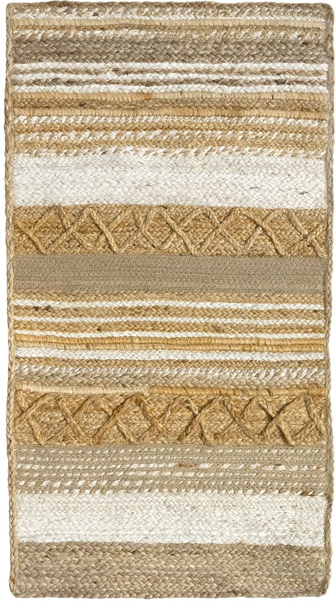 - Jute tapijt, Sofia tapijt, 100% wit en natuur, jute vezel, handgeweven, zacht tapijt en hoge sterkte voor woonkamer, eetkamer, slaapkamer, haltapijt - (110 x 60 cm)
