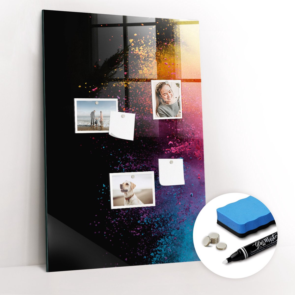Tulup Whitebord - Gekleurd poeder - 60 x 90 cm - Veelkleurig Magneetbord Muur - Gratis 5 Sterke Magneten + Whiteboard Marker & Wisser - Interieur Accessoires Kantoor - Magnetisch Bord Kind - Inspiratiebord Kantoor