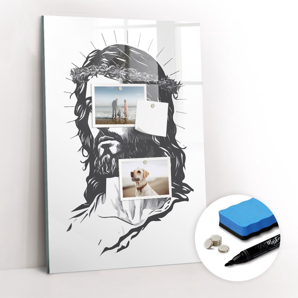 Tulup Whitebord - Jezus Christus - 40 x 60 cm - Wit Magneetborden voor vakantiemagneten - Gratis 5 Sterke Magneten + Whiteboard Marker & Wisser - Organizer Muur - Memobord Magnetisch - Organiseer Je Bureau