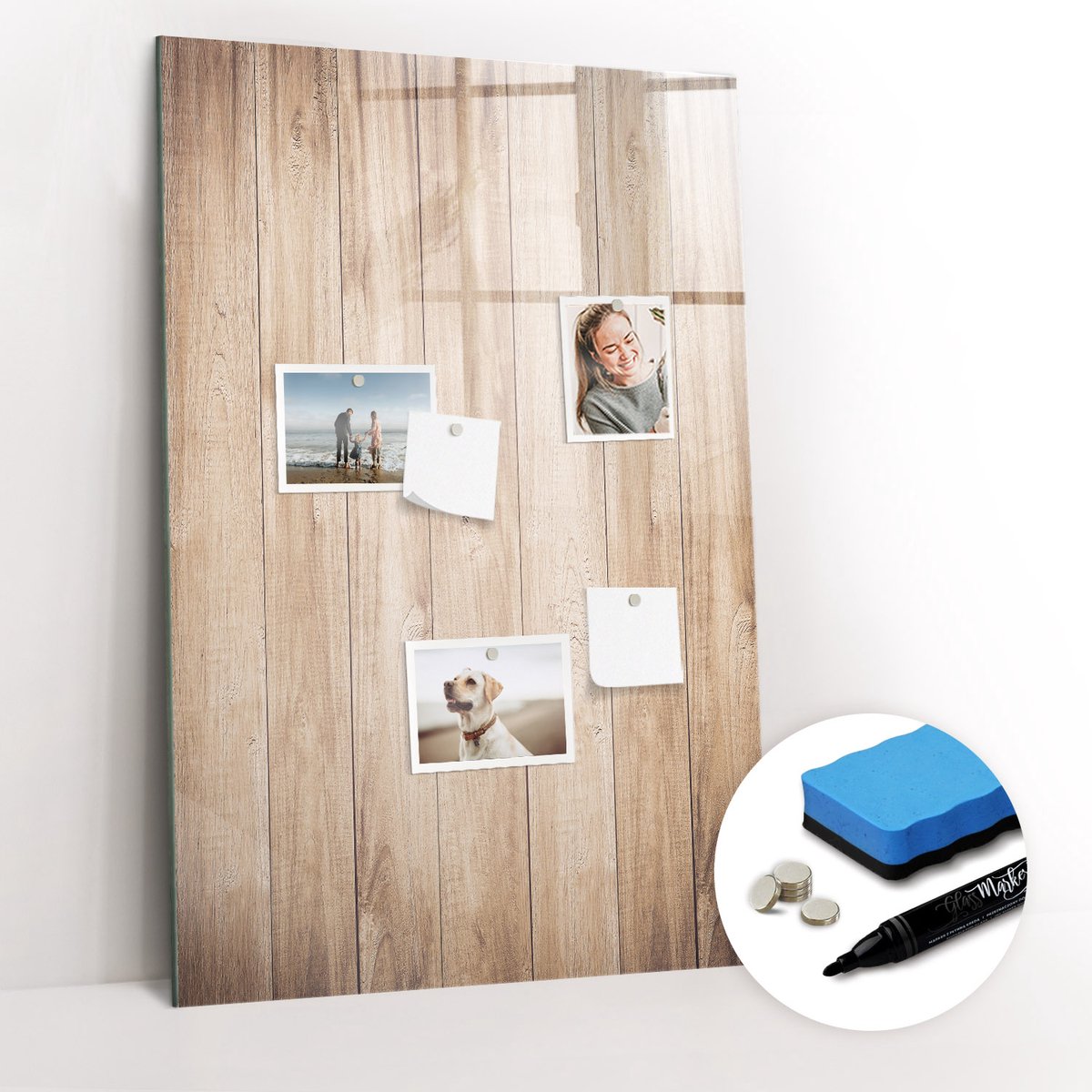 Tulup Whitebord - Lichte houten planken - 60 x 90 cm - Bruin Memo Bord - Gratis 5 Sterke Magneten + Whiteboard Marker & Wisser - Design Memobord - Magnetisch Wandbord - Inspiratiebord Kantoor