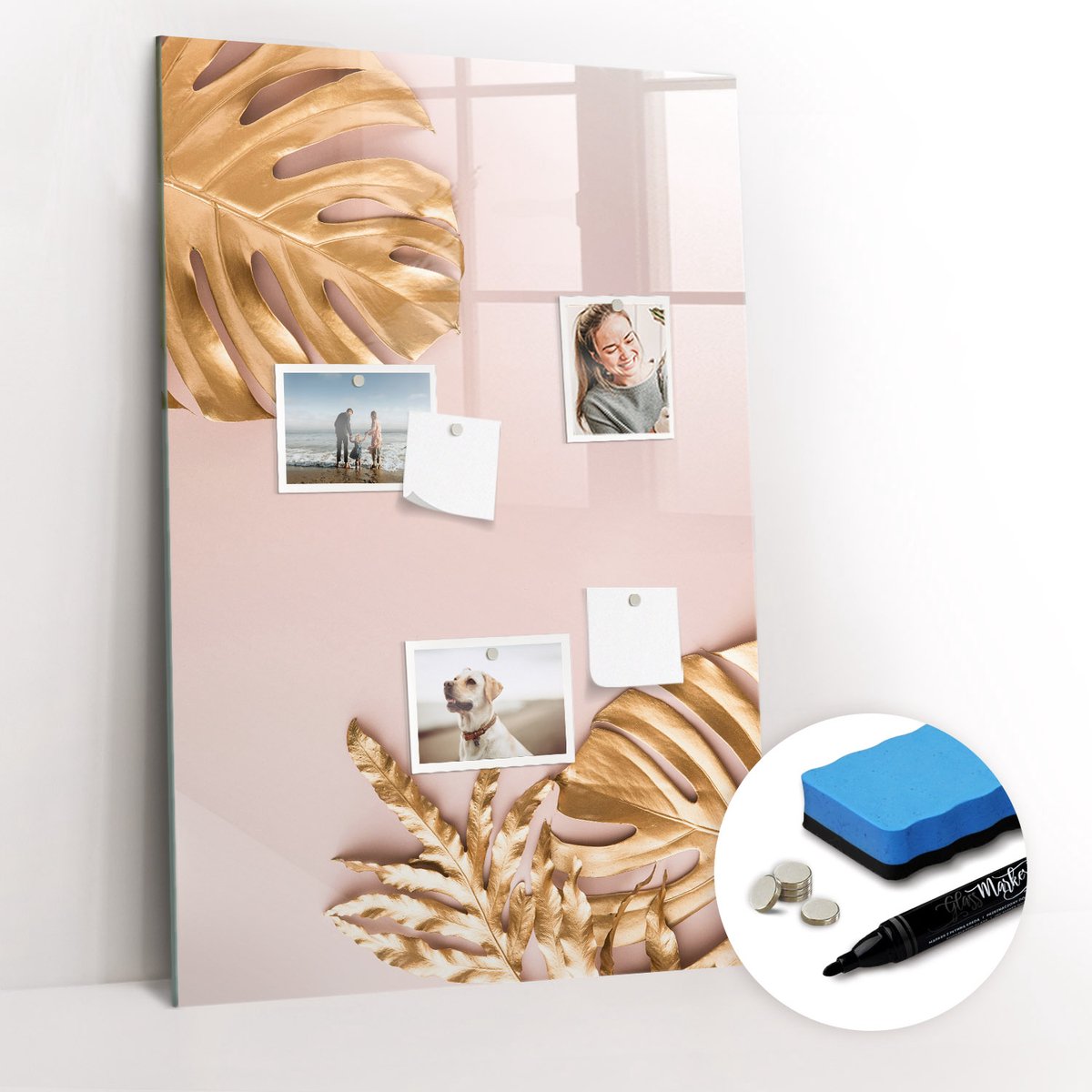 Tulup Whitebord - Gouden bladeren - 60 x 90 cm - Veelkleurig Magnet Board - Gratis 5 Sterke Magneten + Whiteboard Marker & Wisser - Moderne Wanddecoratie - Foto Magneetbord - Planning Muur
