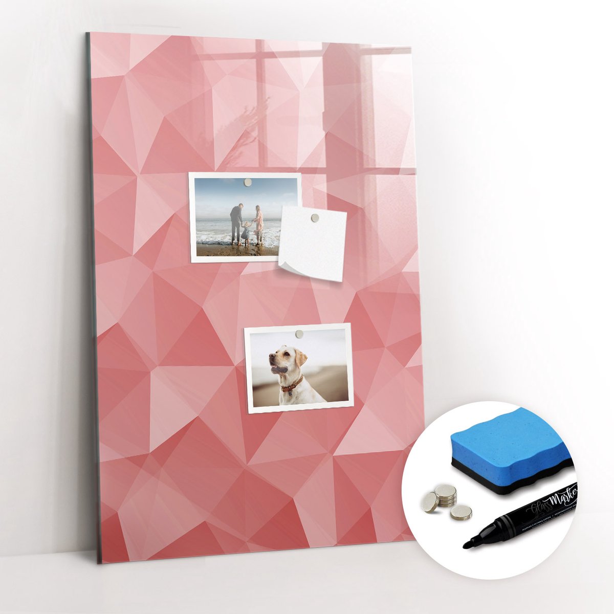 Tulup Whitebord - Abstracte geometrische driehoeken - 40 x 60 cm - Rood Magnet Board - Gratis 5 Sterke Magneten + Whiteboard Marker & Wisser - Decoratief Magnetisch Bord - Magnetisch Memobord - Inspiratiebord Kantoor