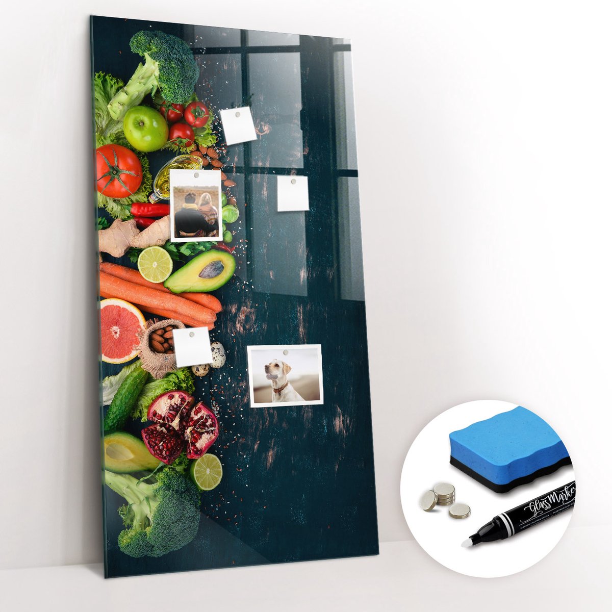 Tulup Whitebord - Veganistische tabel - 60 x 120 cm - Veelkleurig Magneetbord Keuken - Gratis 5 Sterke Magneten + Whiteboard Marker & Wisser - Design Memobord - Magnet Board - Productiviteit Tools