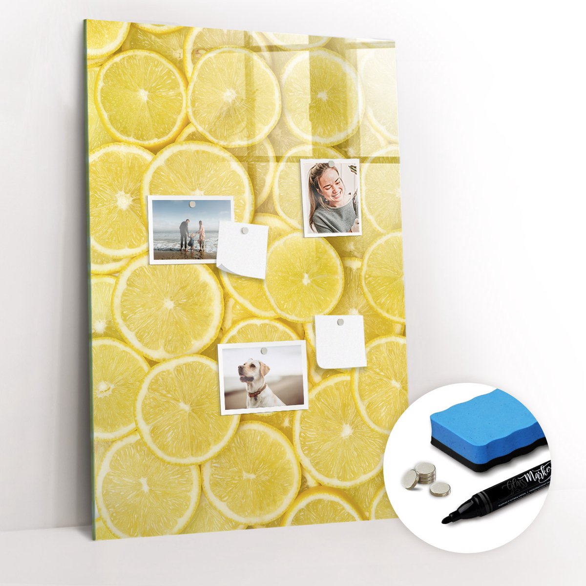 Tulup Whitebord - Citroenschijfjes - 60 x 90 cm - Geel Magnetisch Bord Kind - Gratis 5 Sterke Magneten + Whiteboard Marker & Wisser - Stylish Memo Board - Memobord Keuken - Notitiebord Werkplek