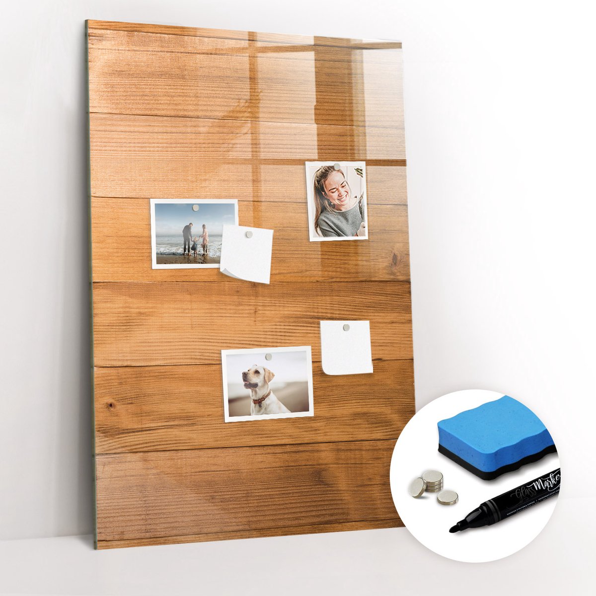 Tulup Whitebord - Houten vloerpanelen - 60 x 90 cm - Bruin Magnetisch Memobord - Gratis 5 Sterke Magneten + Whiteboard Marker & Wisser - Decoratief Magnetisch Bord - Magnetisch Bord - Productiviteit Tools