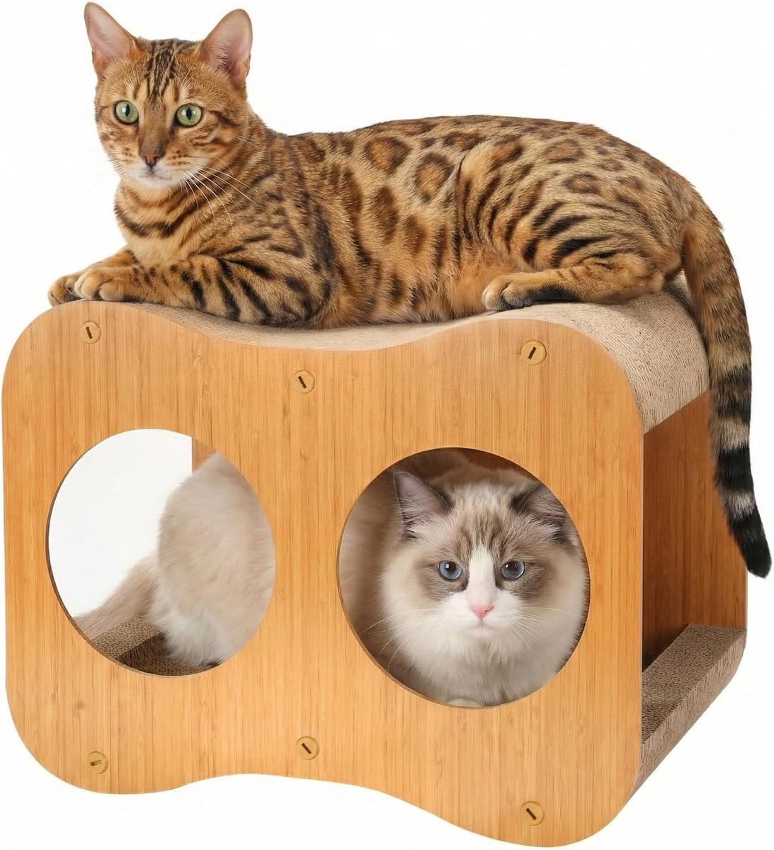 Krabpaal voor katten, krabkarton en krabkussen, 2-in-1 voor indoor katten, dubbellaagse krabpaal en golfkarton voor kittens, gebogen